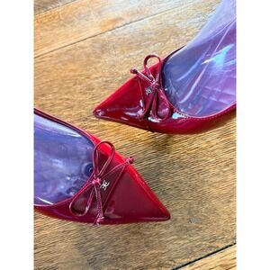 Sam Edelman Red Patent Slingback Block Heels Size 8 Pointed Toe Bow Kitten Heel